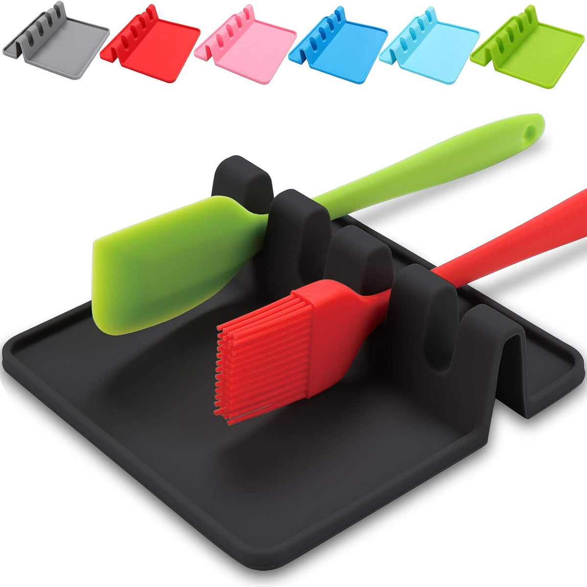 Sinnsally Silicone Utensil Rest with 4 Slots - Black product image