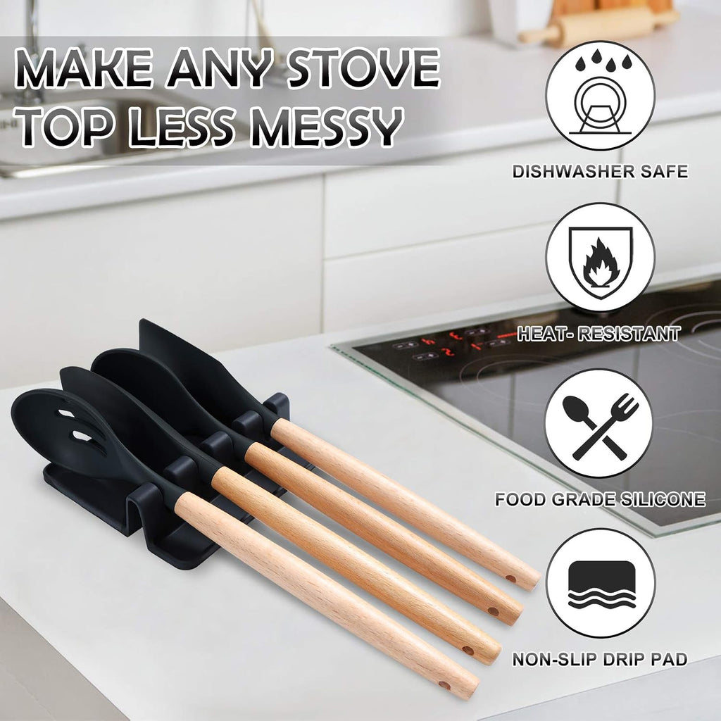 Sinnsally Silicone Utensil Rest with 4 Slots - Black product image