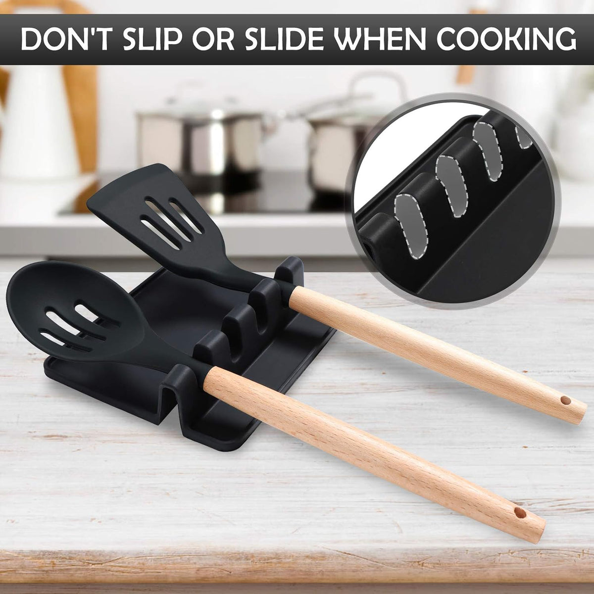 Sinnsally Silicone Utensil Rest with 4 Slots - Black product image