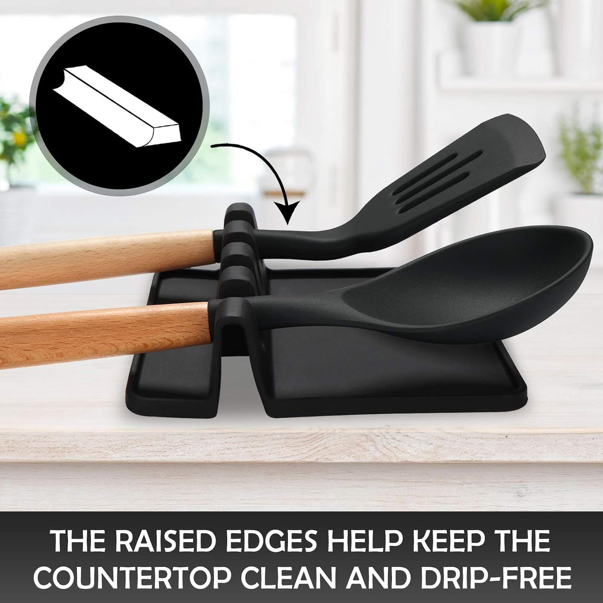 Sinnsally Silicone Utensil Rest with 4 Slots - Black product image