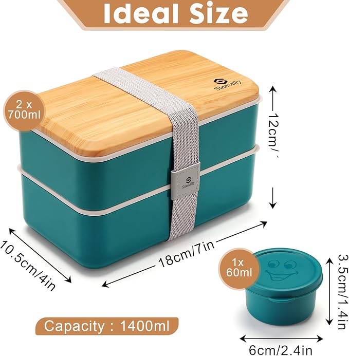 Sinnsally 1400 ml Stackable Bento Lunch Box with Utensil Set
