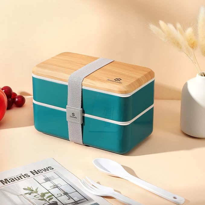 Sinnsally 1400 ml Stackable Bento Lunch Box with Utensil Set