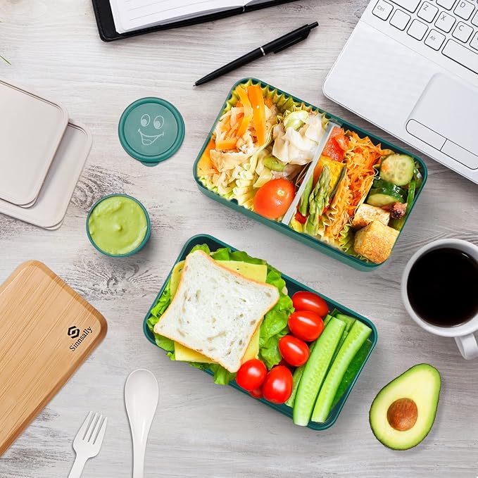 Sinnsally 1400 ml Stackable Bento Lunch Box with Utensil Set